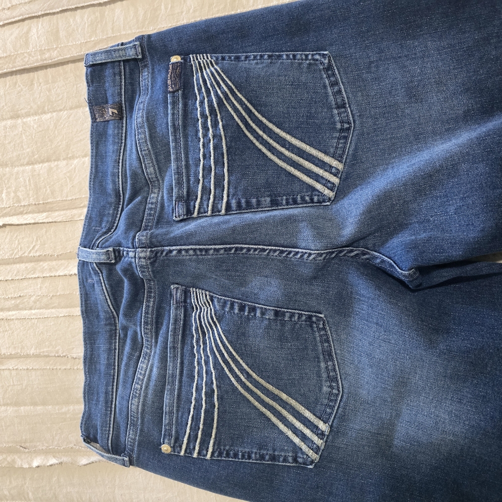 7 For All Mankind Blue Boot Cut Jeans with Vintage Fading